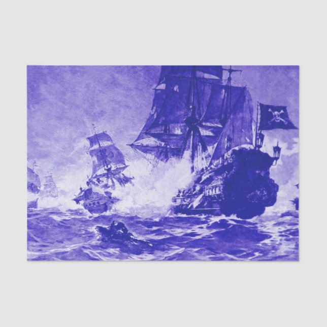 Papel De Seda BATALLA DE BARCO PIRATA EN azul (Anverso)