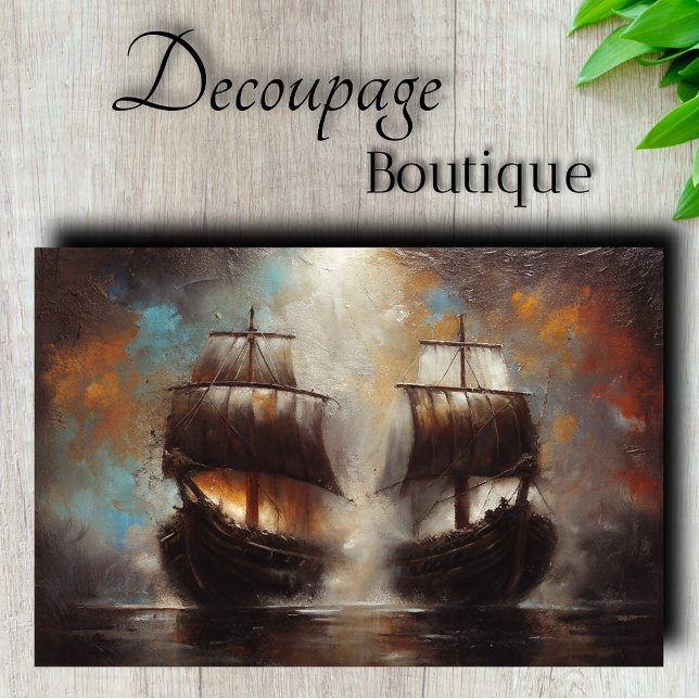 Papel De Seda Batalla de barcos gemelos Decoupage (Twin Ships Battle Decoupage Tissue Paper)