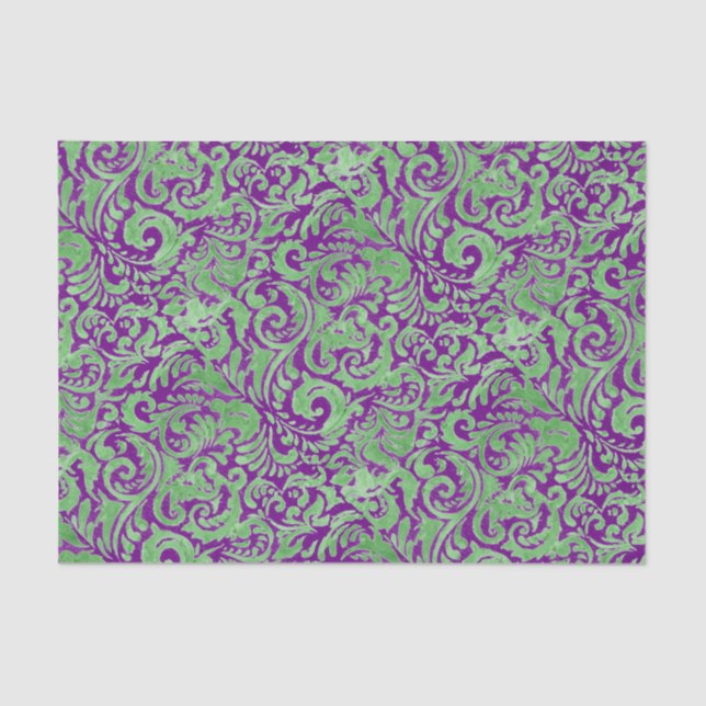 Papel De Seda Batik floral verde púrpura (Anverso)