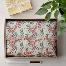 Papel De Seda Bayas de Acebo Navideñas Rojas Modernas
