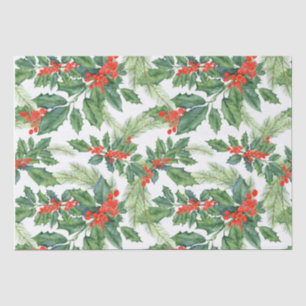 Papel De Seda Bayas Rojas Acebo Verde Floral Navidad Fiesta