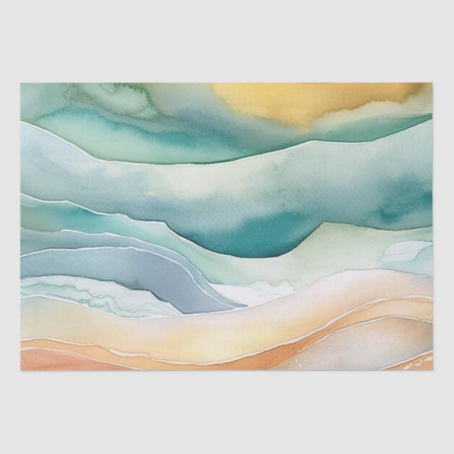 Papel De Seda Beach Aqua Green Ocean Cream Sand Boda (Anverso)
