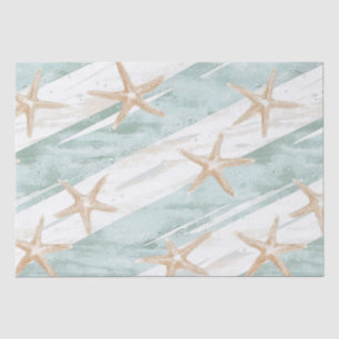 Papel De Seda Beach Aqua Mint Starfish Stripes Cumpleaños