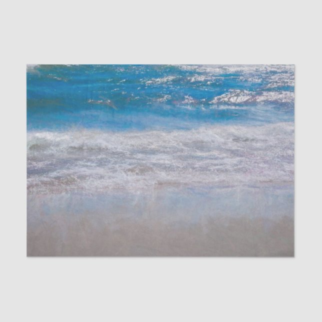 Papel De Seda Beach Blue Coastal Ocean Waves Arte Tropical (Anverso)
