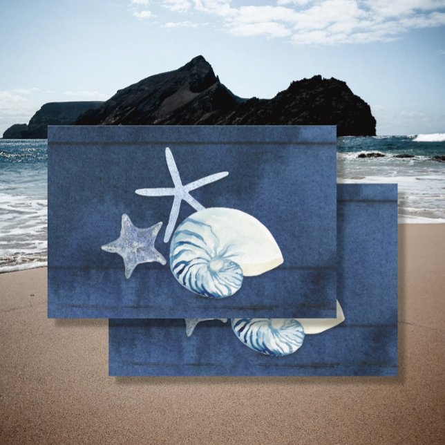 Papel De Seda Beach Ocean Sea Shells Seashells Navy Blue White (Subido por el creador)