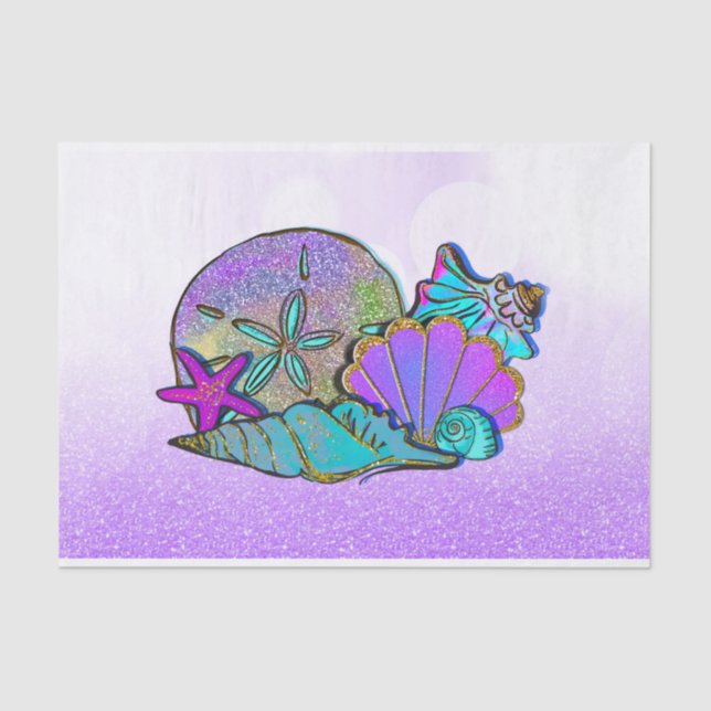 Papel De Seda Beach Sea Shells Purpurina Sparkle Birthday Party (Anverso)