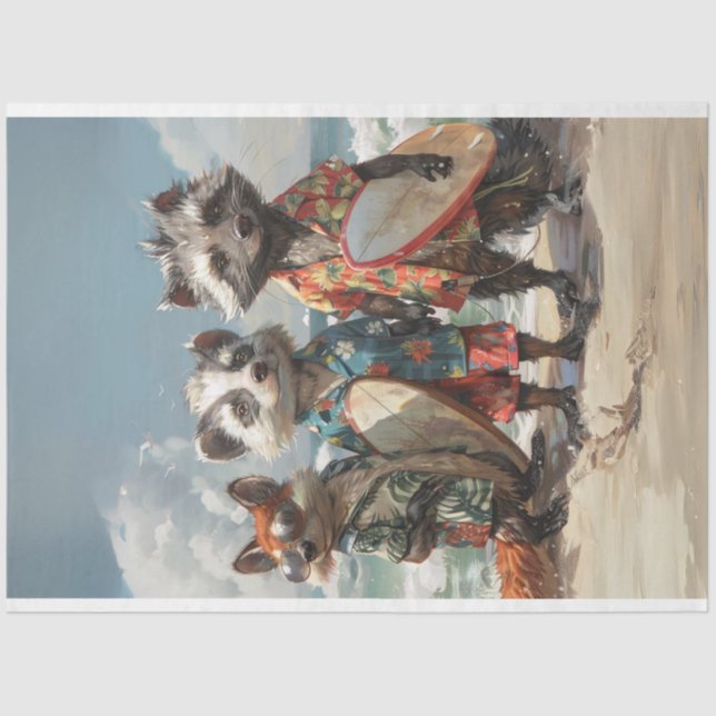 Papel De Seda Beachside Bandits Skunk, Raccoon, Fox Decoupage (Anverso)
