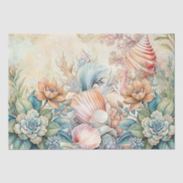 Papel De Seda Beachy Pastel Floral Seashells Decoupage 
