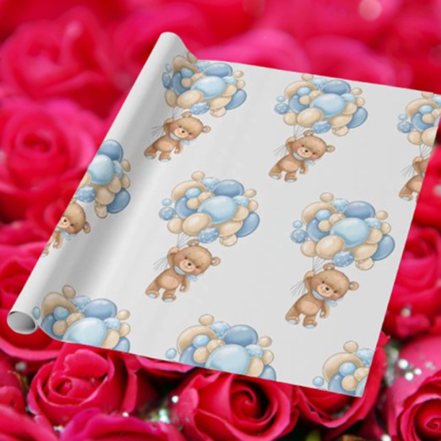 Papel De Seda Bear Balloon Boy Cute Wrapee Paper (Wrap your gifts with love using Bear Balloon Boy Cute Wrapping Paper. )