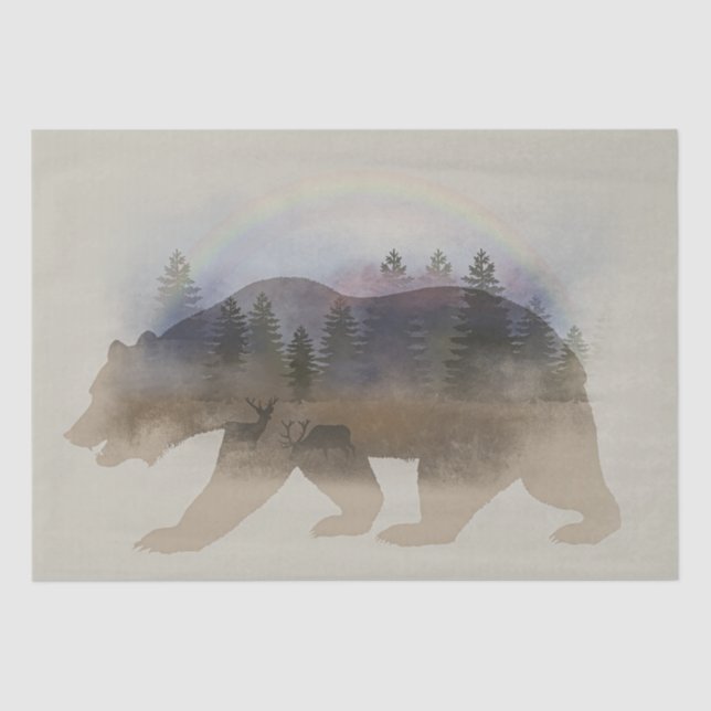 Papel De Seda Bear Forest Roe Deer Rainbow Silhouette (Anverso)