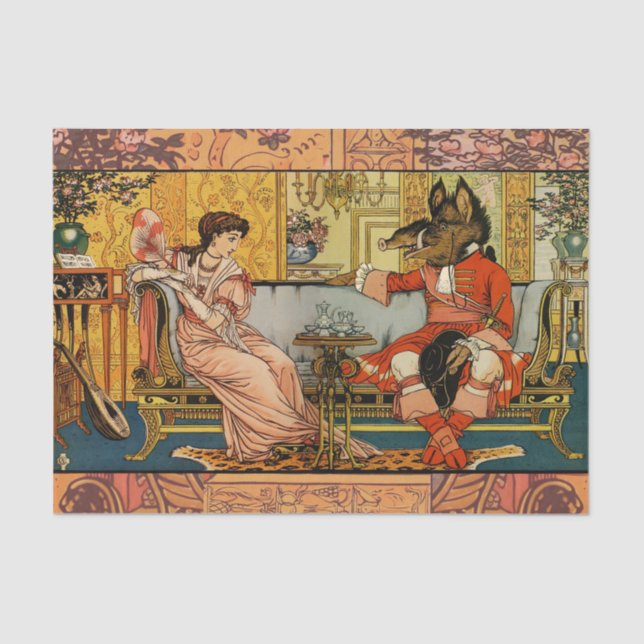 Papel De Seda Beast de belleza Ilustracion de arte clásico (Anverso)