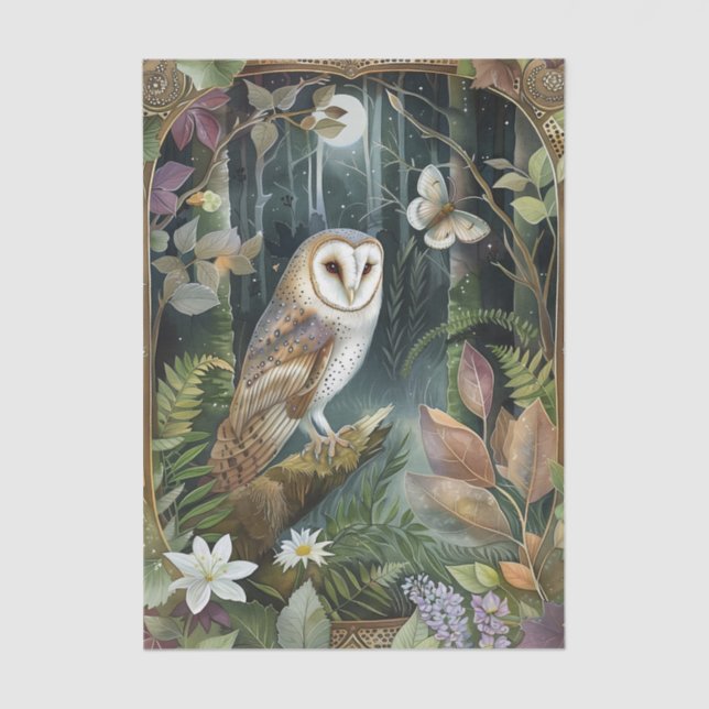 Papel De Seda Beautiful Barn Owl in the Moonlight Illustration (Anverso)