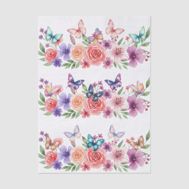 Papel De Seda Beautiful Colorful Wildflowers & Butterflies (Anverso)