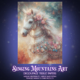 Papel De Seda Beautiful Fancy White Horse With Flowers Decoupage