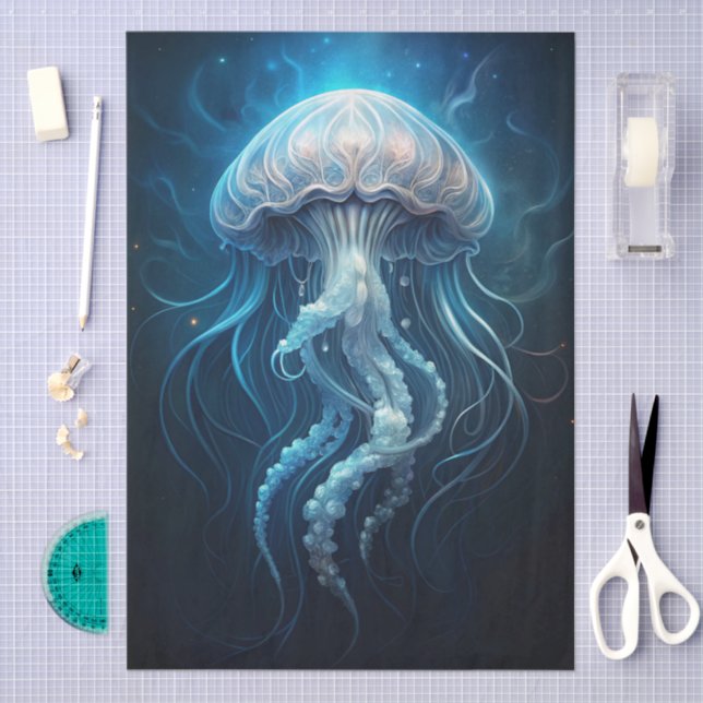 Papel De Seda Beautiful Giant Blue Ocean Jelly Fish Decoupage (Artesanía)