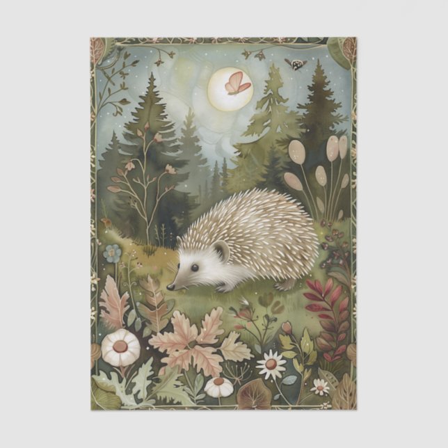 Papel De Seda Beautiful Hedgehog in the Forest Moonlight (Anverso)