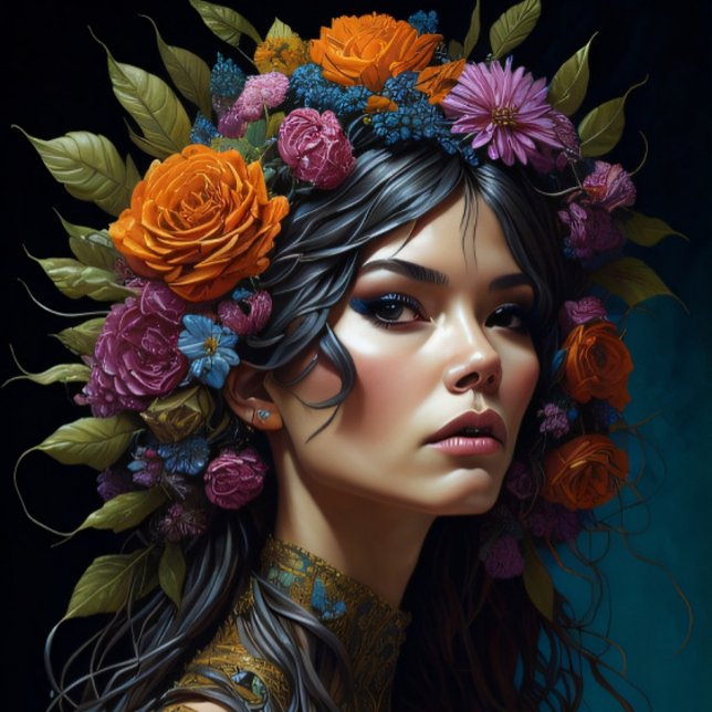 Papel De Seda Beautiful mysterious black haired flower woman (Subido por el creador)