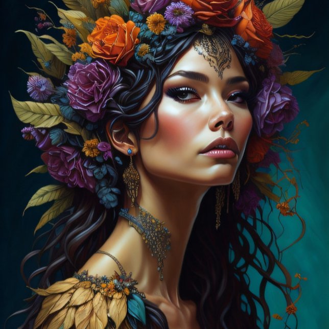 Papel De Seda Beautiful mysterious black haired flower woman v2 (Subido por el creador)