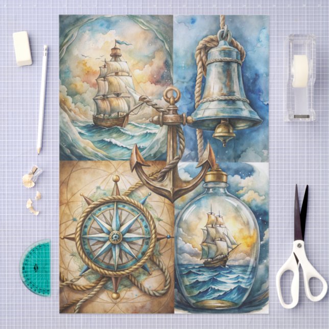 Papel De Seda Beautiful Nautical Themed Decoupage (Artesanía)