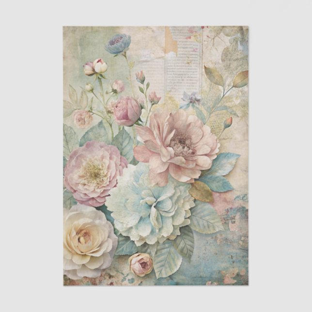 Papel De Seda Beautiful Pale Peonies on Distressed Background (Anverso)