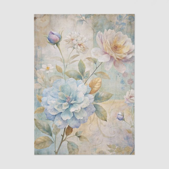 Papel De Seda Beautiful Pastel Peonies on a Collage Background (Anverso)