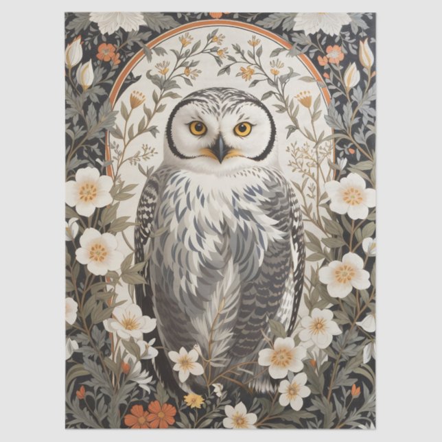 Papel De Seda Beautiful Snowy Owl William Morris Inspired (Anverso)