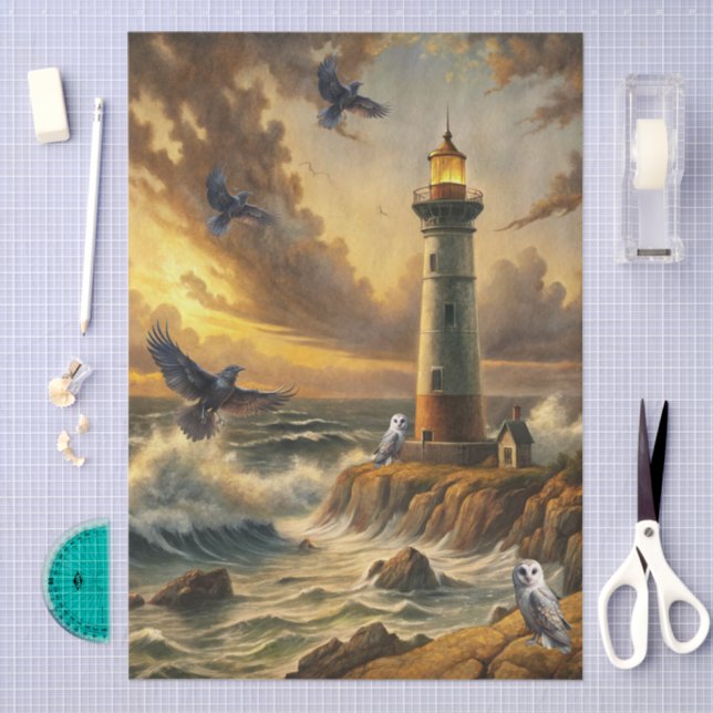 Papel De Seda Beautiful Stormy Coastal Lighthouse Decoupage (Artesanía)