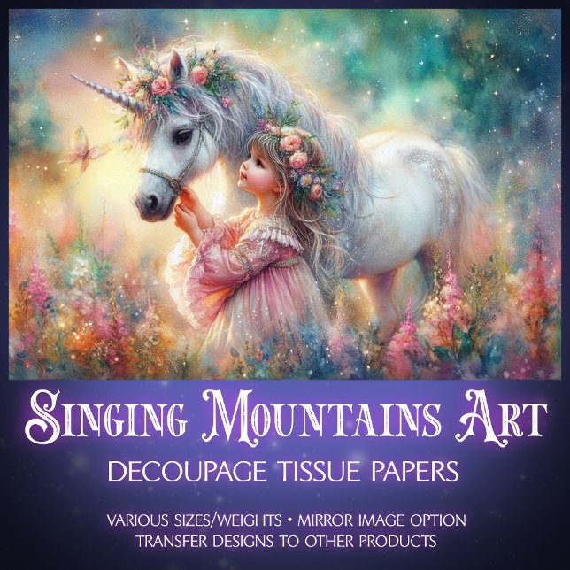 Papel De Seda Beautiful Unicorn Little Girl Fantasy Decoupage (Subido por el creador)