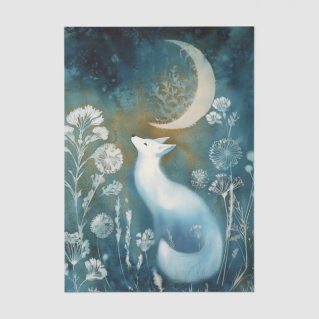 Papel De Seda Beautiful White Fox Cyanotype Printing (Anverso)