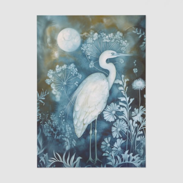 Papel De Seda Beautiful White Heron Cyanotype Printing (Anverso)