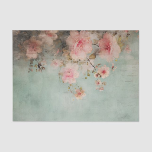Papel De Seda Beautifully Distressed Pink Flowers on Edge of (Anverso)