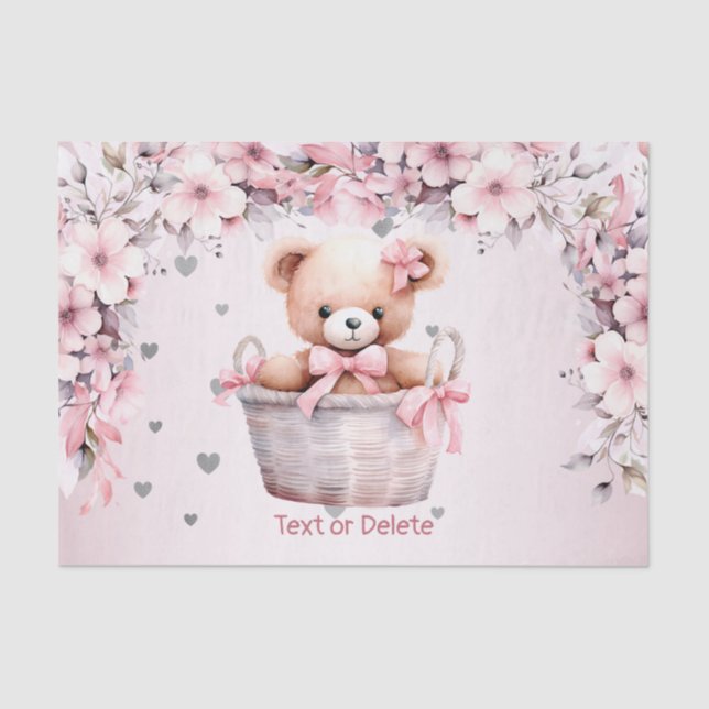Papel De Seda Bebé de peluche Niña Flores rosadas Fiesta elegant (Anverso)