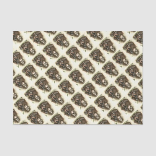 Papel De Seda Bebé del orangután con las hojas (Anverso)