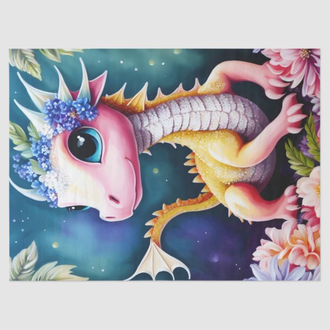 Papel De Seda Bebé Dragon Space Flowers Art (Anverso)