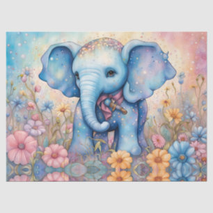 Papel De Seda Bebé elefante lindo en un jardín pastel