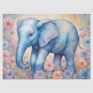 Papel De Seda Bebé elefante lindo en un jardín pastel