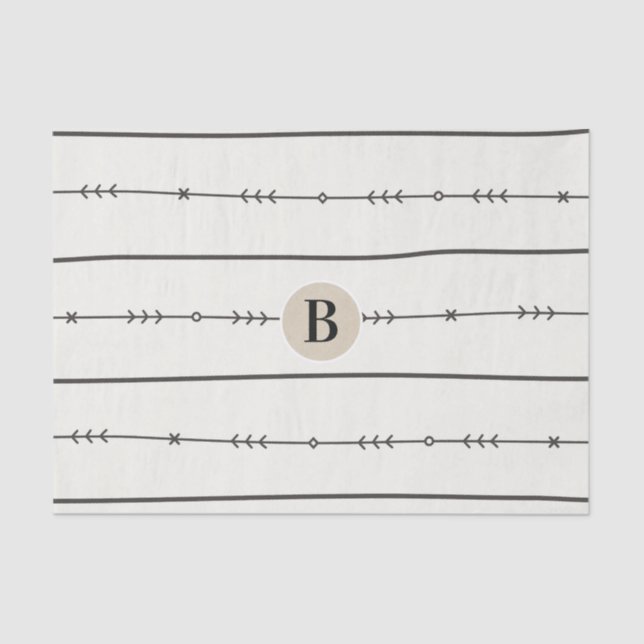 Papel De Seda Bebé en estilo bohemio rústico con monograma moder (Anverso)