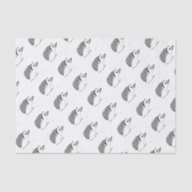 Papel De Seda Bebé hedgehog animal acuarela Niños patrón negro (Anverso)