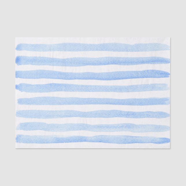Papel De Seda Bebé lindo azul y blanco a rayas acuarela (Anverso)