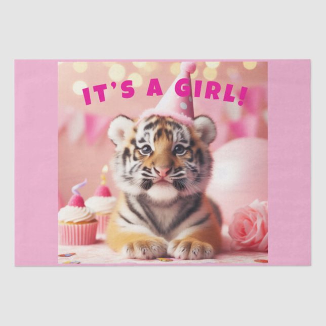Papel De Seda Bebé lindo revelar Chica bebé tigre rosa (Anverso)