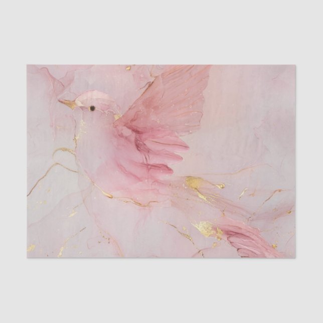 Papel De Seda Bebé Lluvia de Oro Rosado Pájaros Shower (Anverso)