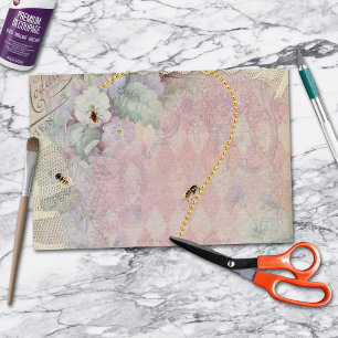 Papel De Seda Bebidas Vintage Floral Argyle Lace