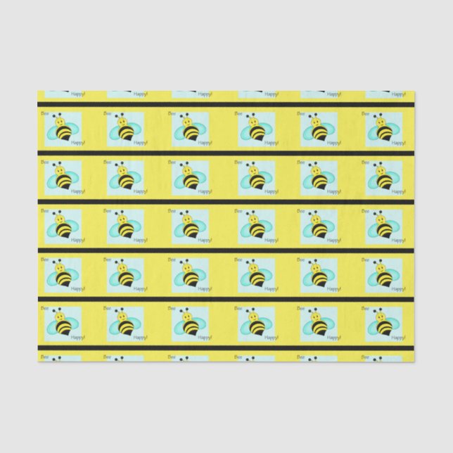 Papel De Seda "Bee Happy Bumblebee Tissue Paper (Anverso)