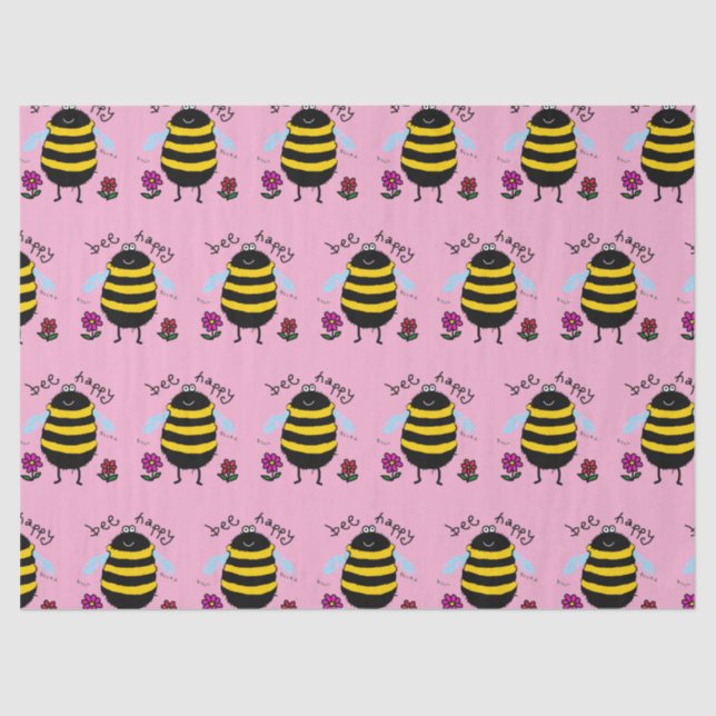 Papel De Seda Bee Happy Cute Bee Tissue Paper (Anverso)