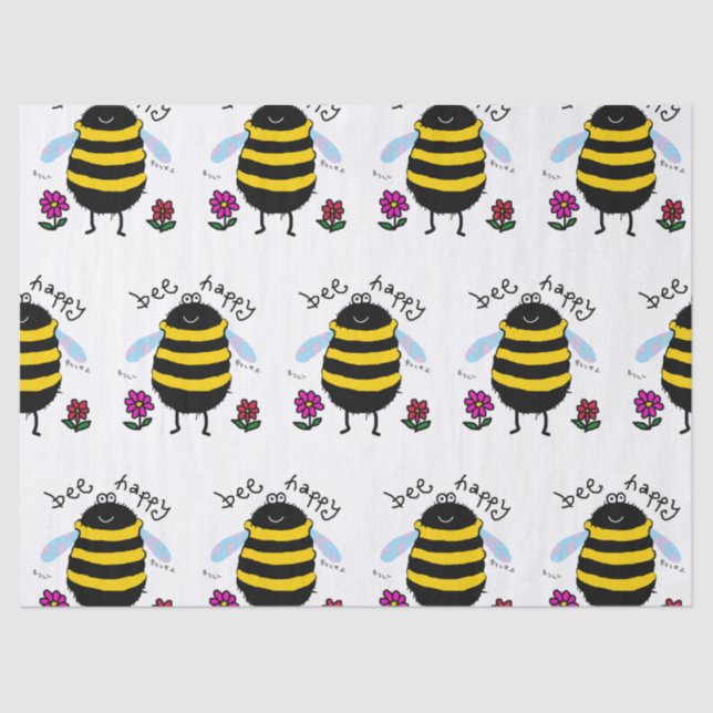 Papel De Seda Bee Happy Cute Bee Tissue Paper (Anverso)