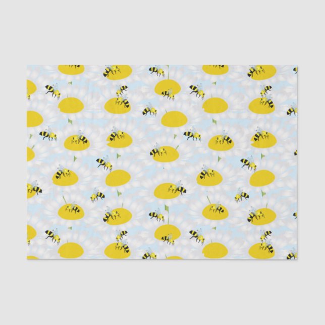 Papel De Seda Bee on Flower Tissue Paper - Fondo azul (Anverso)