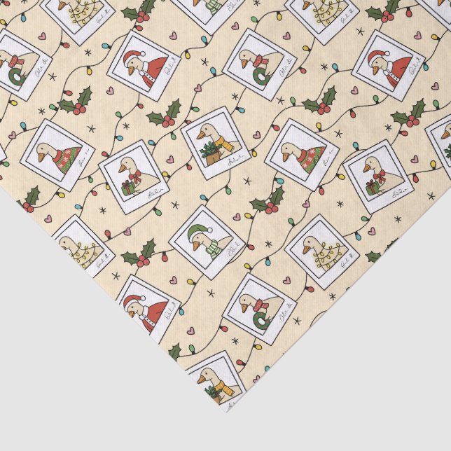 Papel de seda beige con gansos de Navidad dibujado (Detalle)