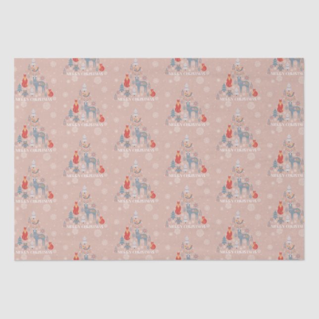 Papel De Seda Beis Escandinavia Reindeer Animal Snowflake (Anverso)