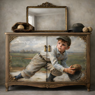 Papel De Seda Béisbol Antiguo Niño Decoupage