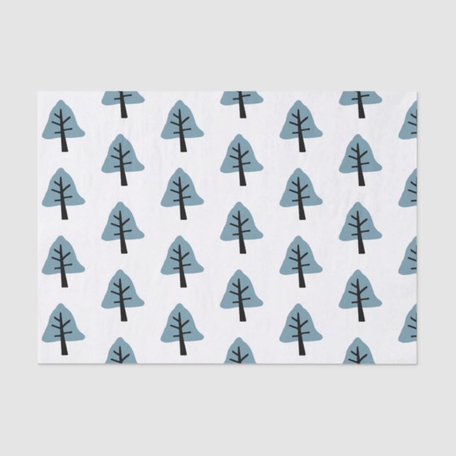 Papel De Seda Bell Tree Pattern Simple Pastel Blue Holiday (Anverso)